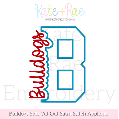 Bulldogs Side Cut Out Satin Stitch Applique Embroidery Design