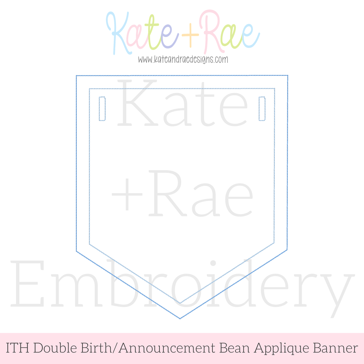 Birth/ Birthday Double Bean Stitch Applique Banner In The Hoop Embroidery Design: Design preview of a blue double bean applique pennant birth announcement banner