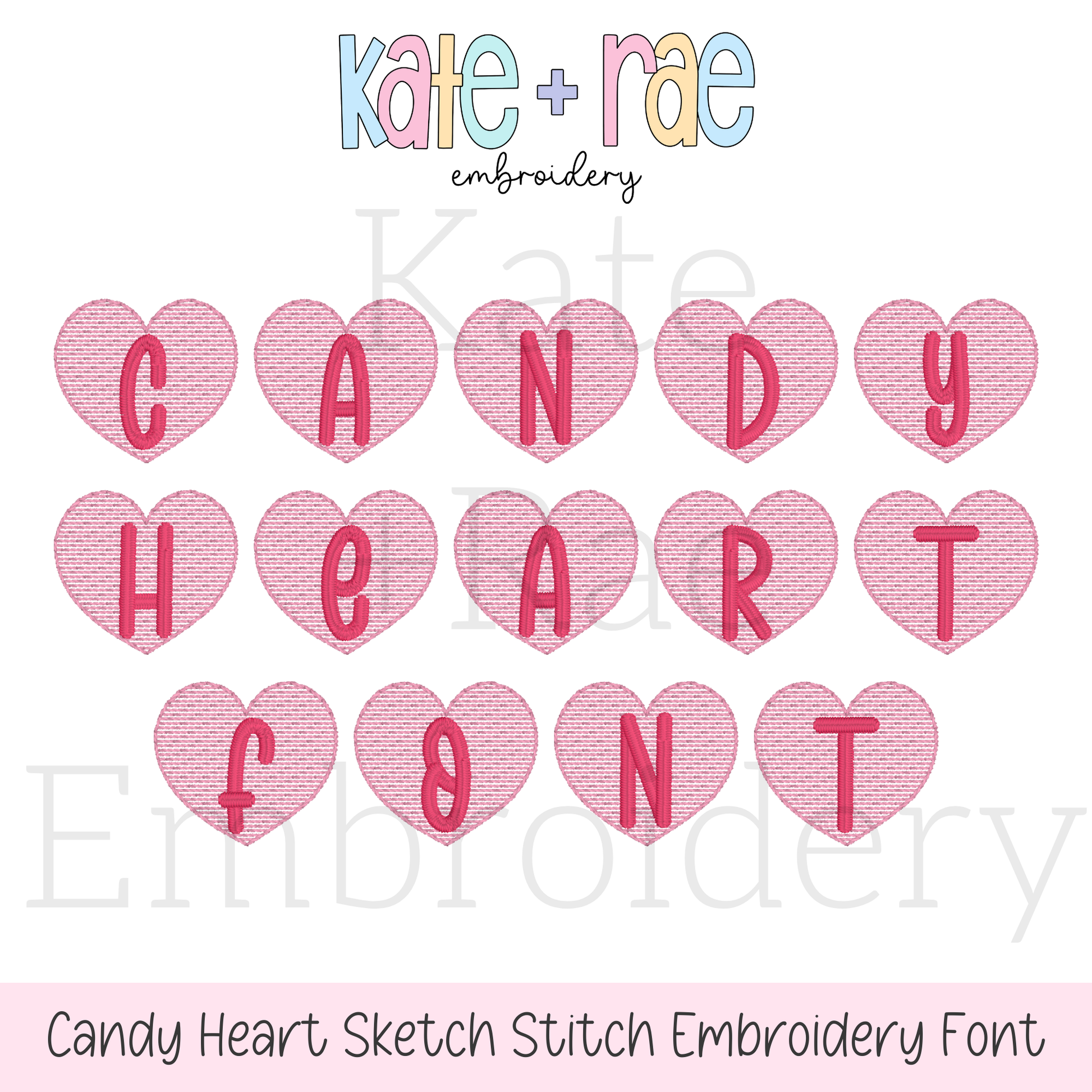 Candy Heart Sketch Stitch Embroidery Font