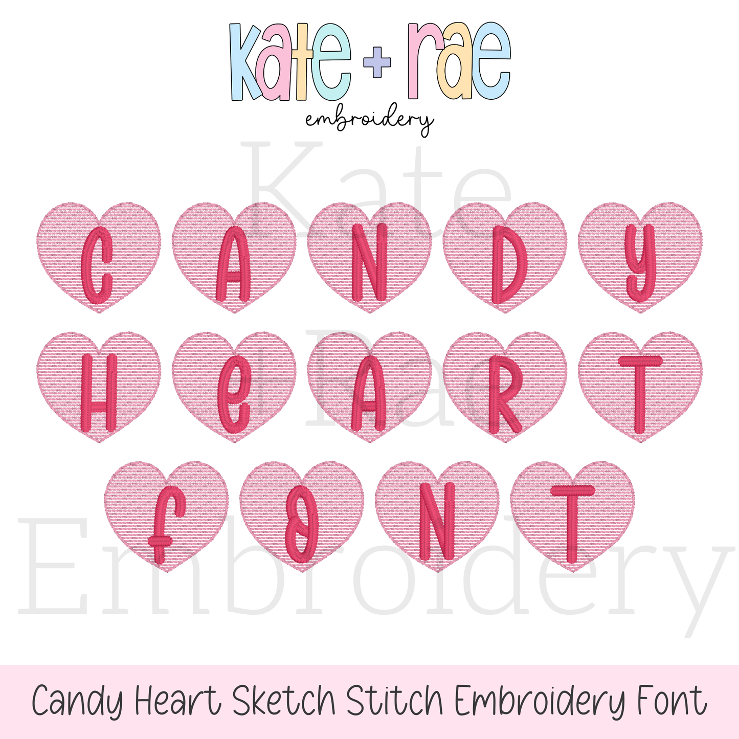 Candy Heart Sketch Stitch Embroidery Font