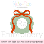 Christmas Wreath with Addie Bow Mini Fill Stitch Embroidery Design: Design preview of a green scalloped mini fill wreath with an orange Addie bow