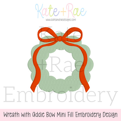 Christmas Wreath with Addie Bow Mini Fill Stitch Embroidery Design