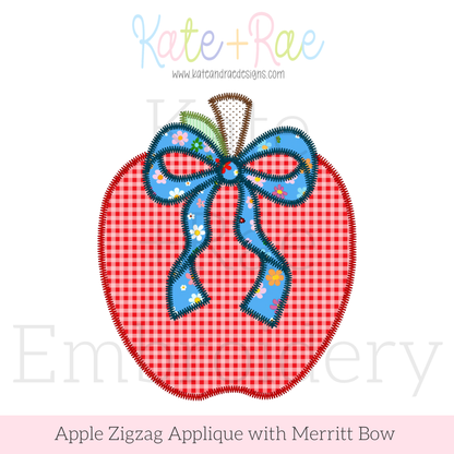 Apple with Bow Zigzag Stitch Applique Embroidery Design