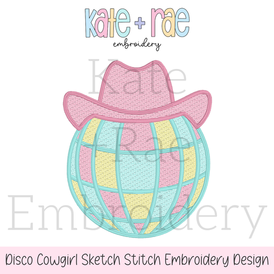 Disco Cowgirl Sketch Stitch Embroidery Design