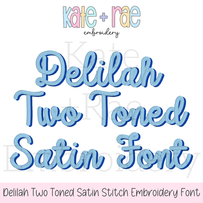 Delilah Two Toned Satin Stitch Embroidery Font