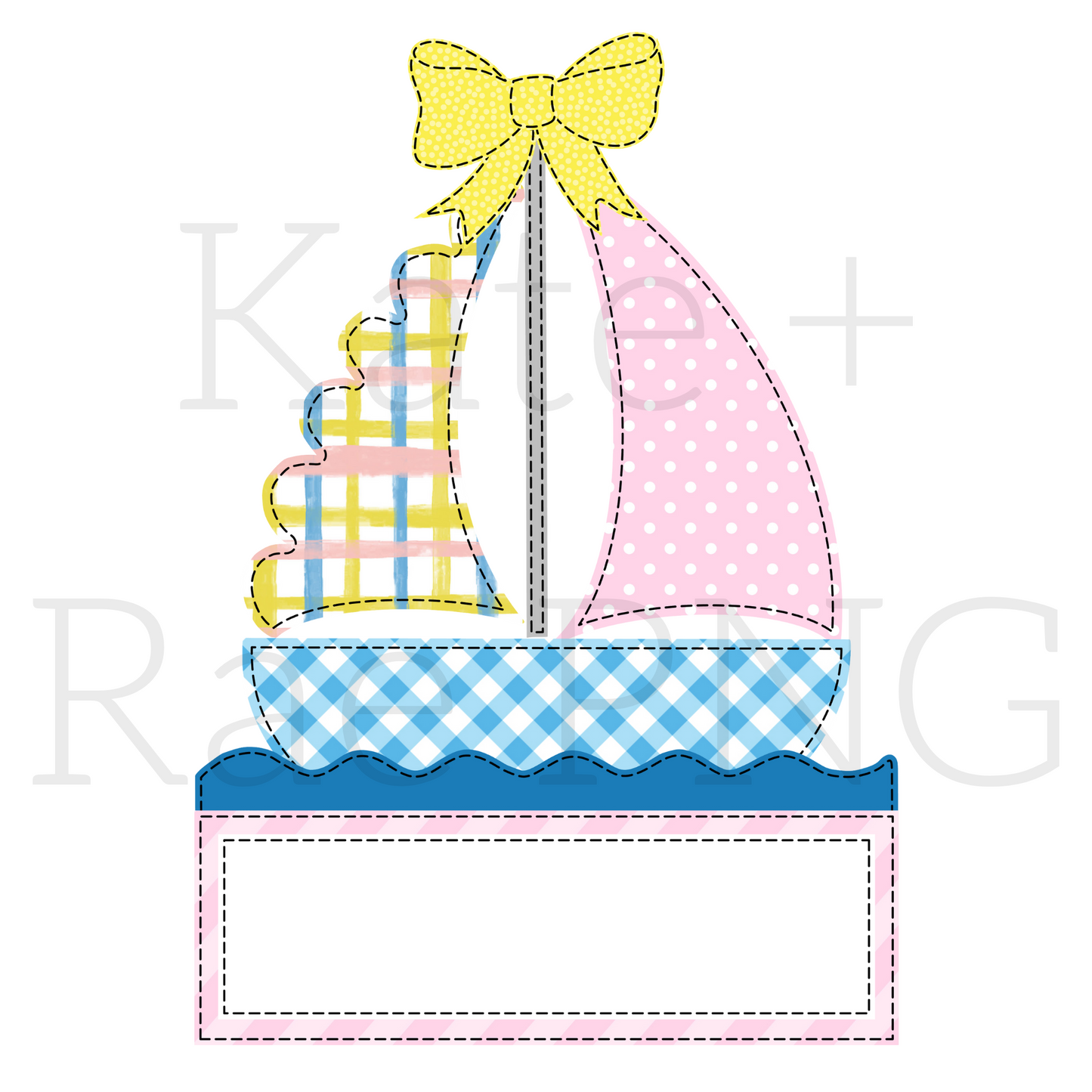 Girl's Sailboat Faux Applique with Name Plate PNG