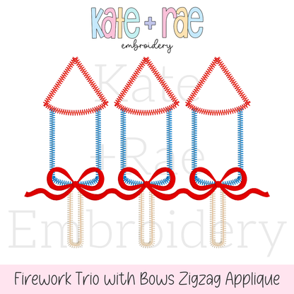 Girl's Firework Trio Zigzag Applique Embroidery Design