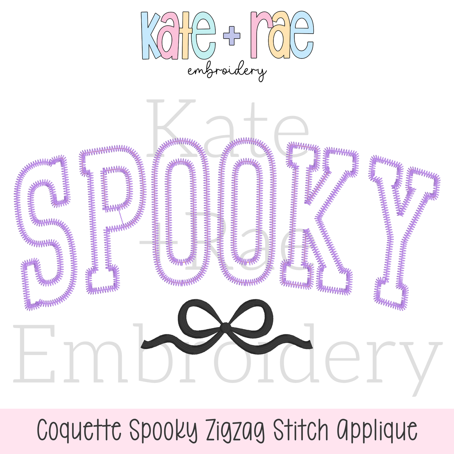 Curved Spooky with Bow Zigzag Stitch Applique Embroidery Design
