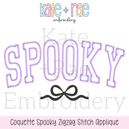 Curved Spooky with Bow Zigzag Stitch Applique Embroidery Design