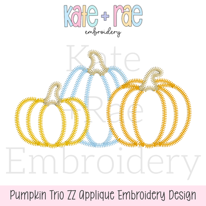 Boy's Fall Pumpkin Trio with Bows Zigzag Stitch Applique Machine Embroidery Design