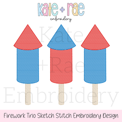 Boy's Firework Trio Sketch Stitch Embroidery Design