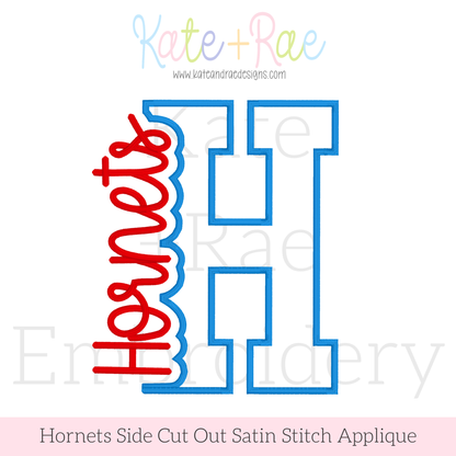 Hornets Side Cut Out Satin Stitch Applique Embroidery Design