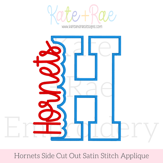 Hornets Side Cut Out Satin Stitch Applique Embroidery Design