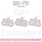 Butterfly Trio Sketch Stitch Embroidery Design: Design preview of three pastel sketch stitch butterflies