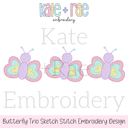 Butterfly Trio Sketch Stitch Embroidery Design