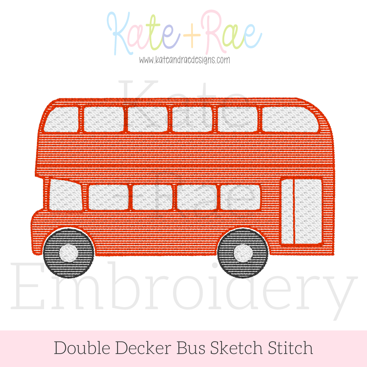 Double Decker Bus Sketch Stitch Embroidery Design: Design preview of a red double decker bus in sketch stitch