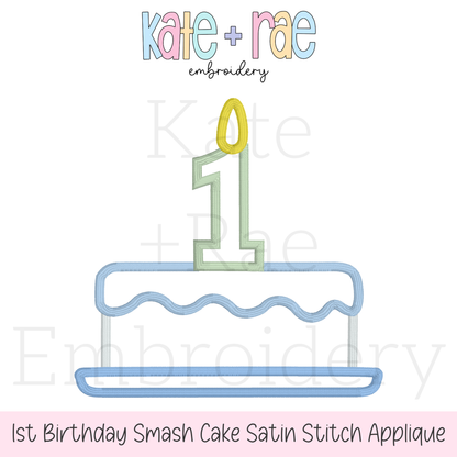1st Birthday Smash Cake Satin Stitch Applique Embroidery Design