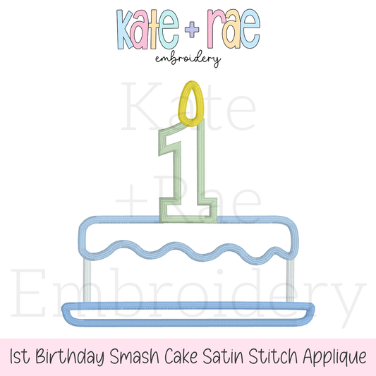 1st Birthday Smash Cake Satin Stitch Applique Embroidery Design