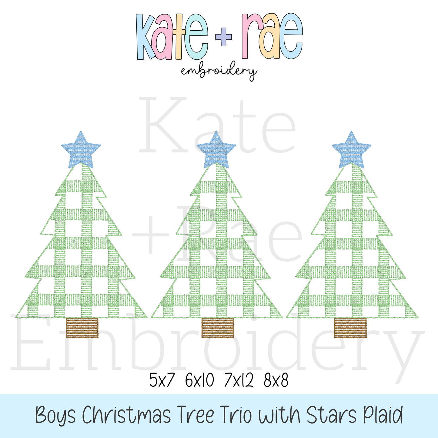 Boys Plaid Christmas Tree Trio Sketch Stitch Embroidery Design