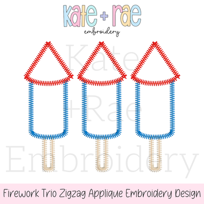 Boy's Firework Trio Zigzag Applique Embroidery Design