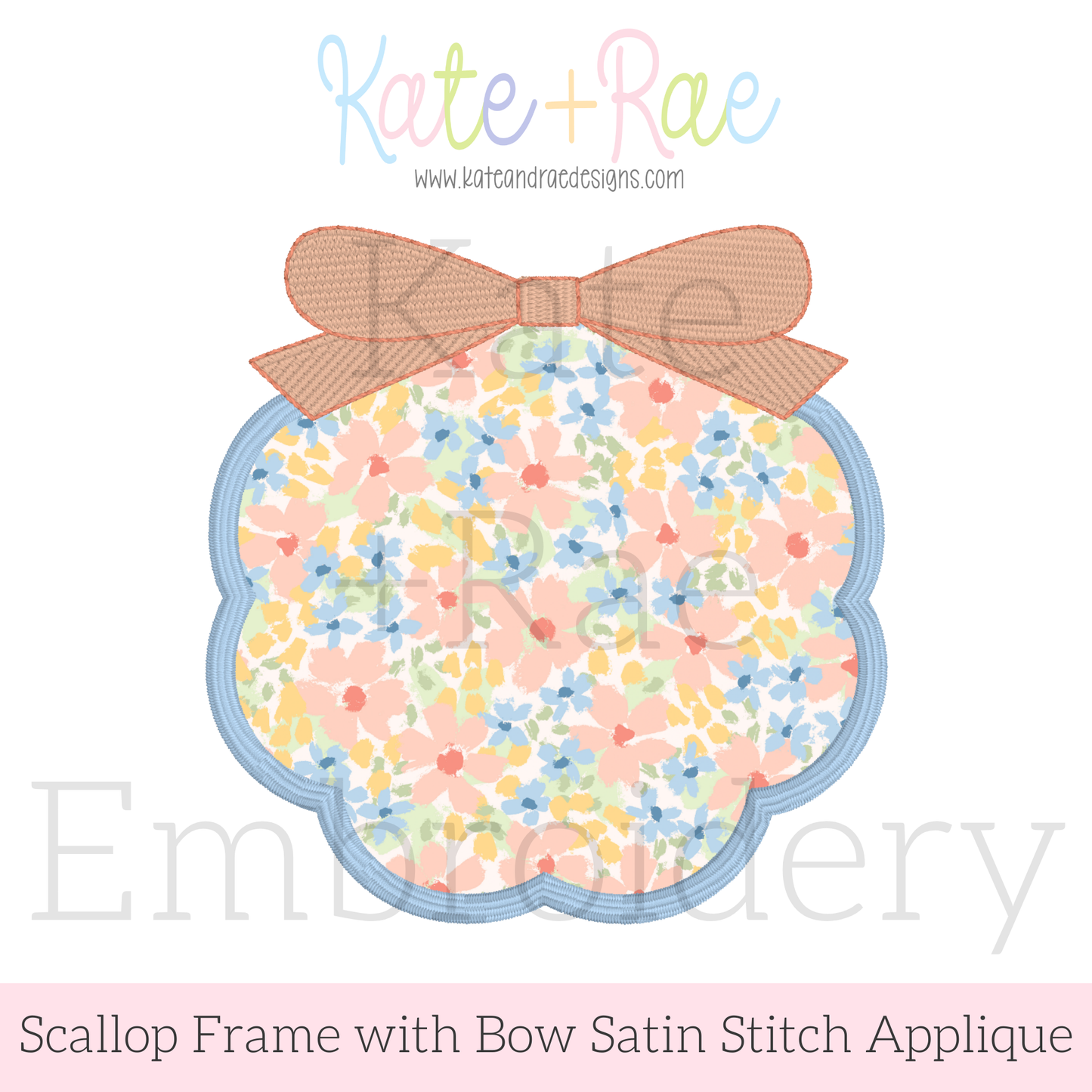 Scallop Circle Monogram Frame with Bow Satin Stitch Applique
