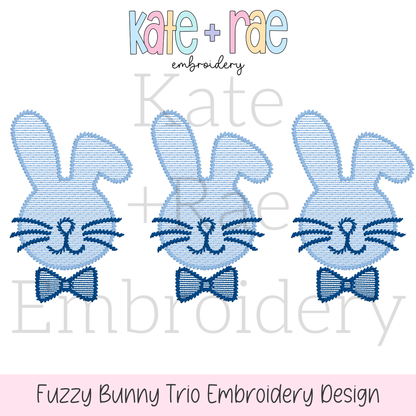 Boy's Fuzzy Easter Bunny Trio Sketch Stitch Embroidery Design