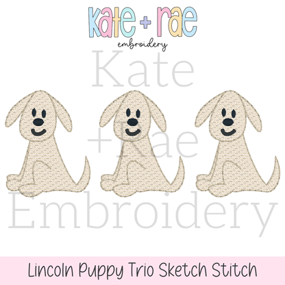 Lincoln Puppy Dog Trio Sketch Stitch Embroidery Design