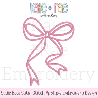 Sadie Bow Satin Stitch Applique Embroidery Design