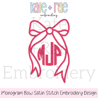 Longtail Bow Satin Stitch Outline Embroidery Design
