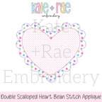 Scalloped Double Heart Bean Stitch Applique Embroidery Design: Design preview of a pink polka dot double scalloped heart for bean stitch applique