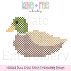 Mallard Duck Cross Stitch Embroidery Design: Design preview of a mallard duck in cross stitch