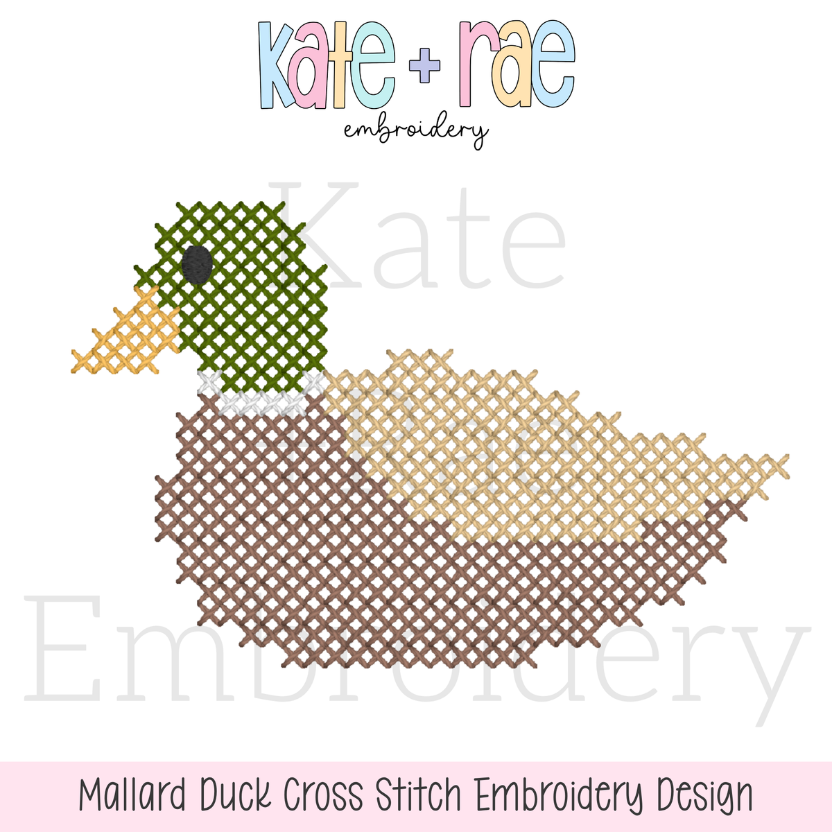 Mallard Duck Cross Stitch Embroidery Design: Design preview of a mallard duck in cross stitch