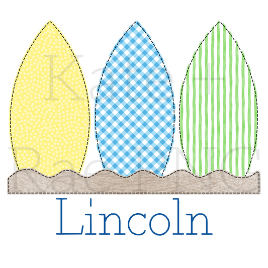 Boy's Surf Board Faux Applique PNG