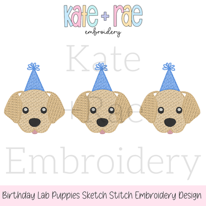 Birthday Labrador Puppy Trio Sketch Stitch Embroidery Design