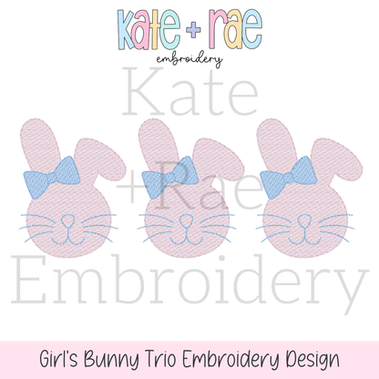 Girl's Easter Bunny Trio Sketch Stitch Embroidery Design