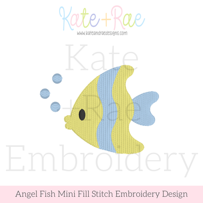 Angel Fish Mini Fill Stitch Embroidery Design