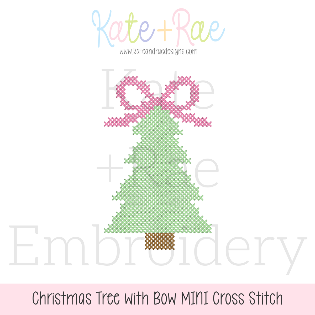 Christmas Tree with Bow MINI Cross Stitch Embroidery Design