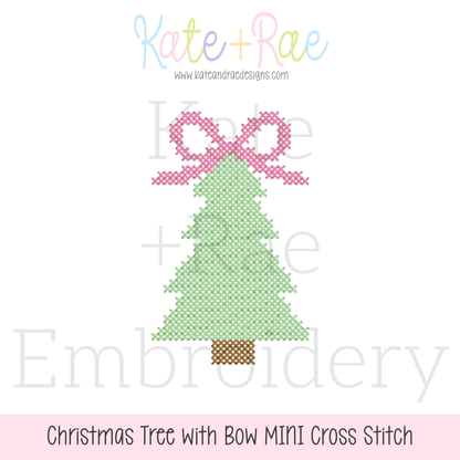 Christmas Tree with Bow MINI Cross Stitch Embroidery Design