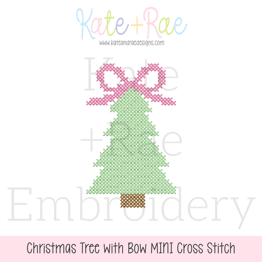 Christmas Tree with Bow MINI Cross Stitch Embroidery Design