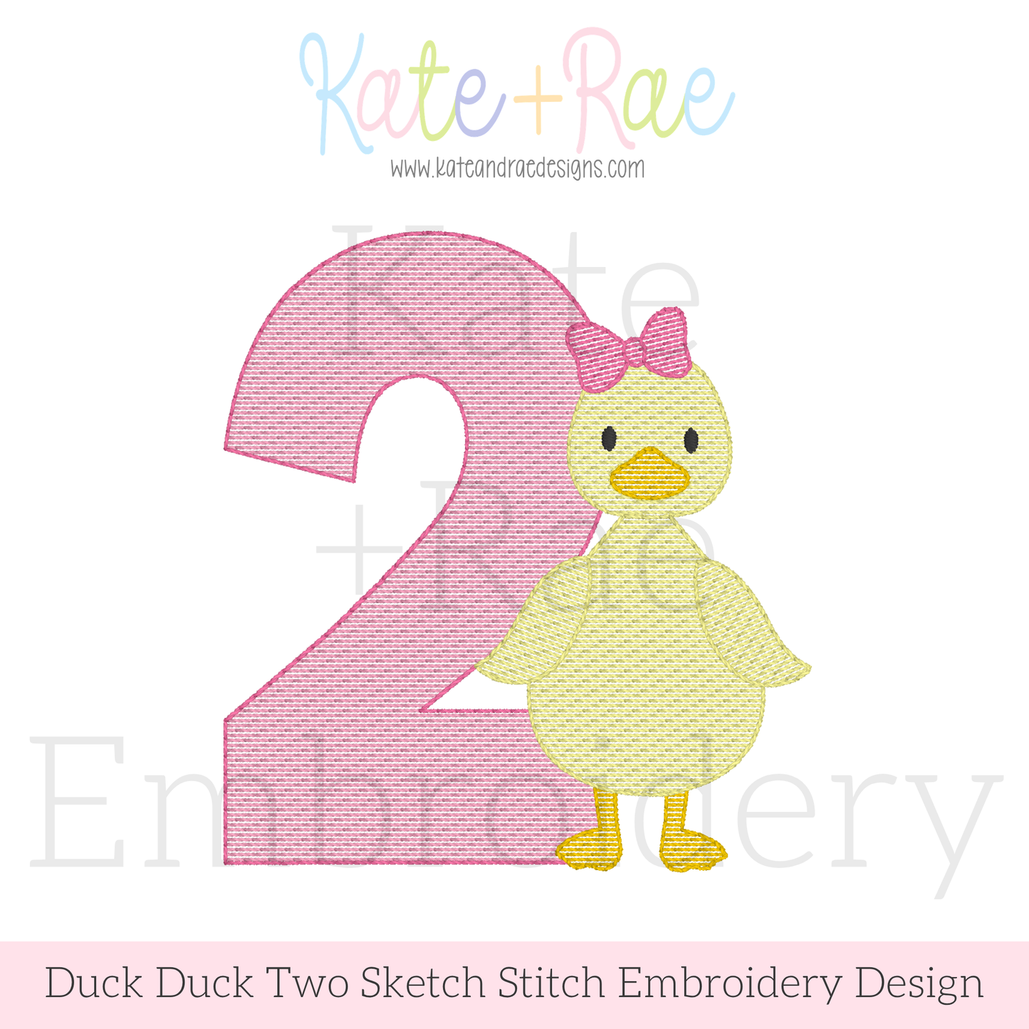 Duck Duck Two with Bow Sketch Stitch Embroidery Design