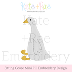 Goose Mini Fill Embroidery Design: Design preview of a white sitting goose in mini fill stitch
