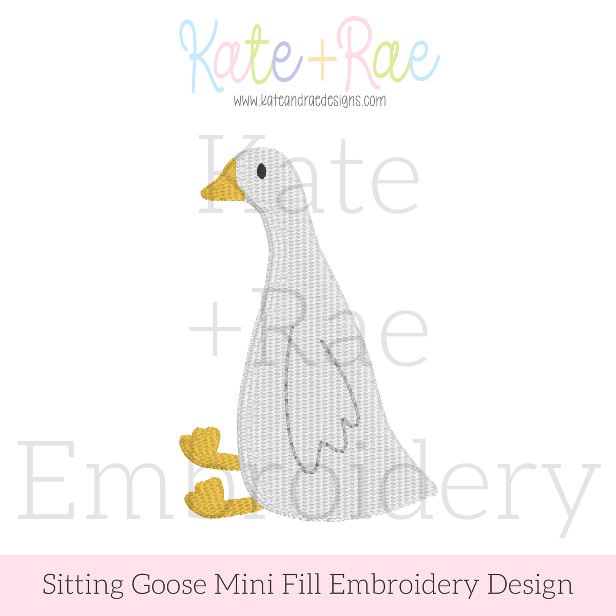Goose Mini Fill Embroidery Design: Design preview of a white sitting goose in mini fill stitch