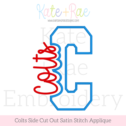 Colts Side Cut Out Satin Stitch Applique Embroidery Design