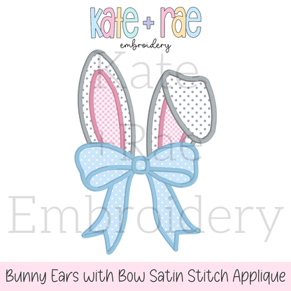 Easter Bunny Ears with Kinley Bow Satin Stitch Applique Embroidery Design