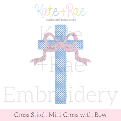 Cross Stitch Mini Cross with Bow Embroidery Design