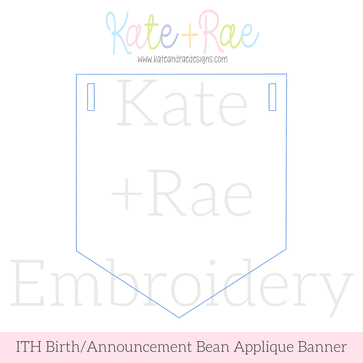 Birth/ Birthday Bean Stitch Applique Banner In The Hoop Embroidery Design: Design preview of a blue bean stitch applique pennant banner