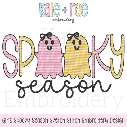 Girls Spooky Season Sketch Stitch Embroidery Design