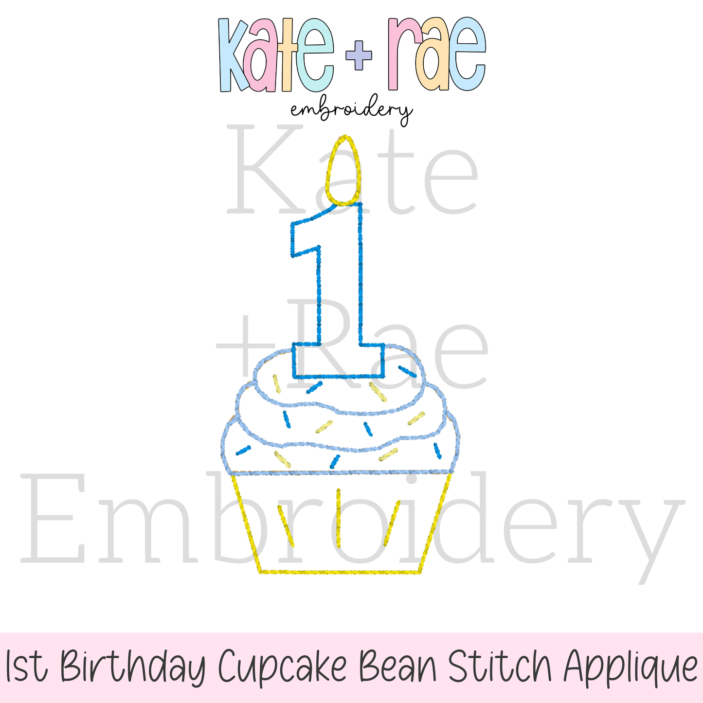 1st Birthday Cupcake Bean Stitch Applique Embroidery Design