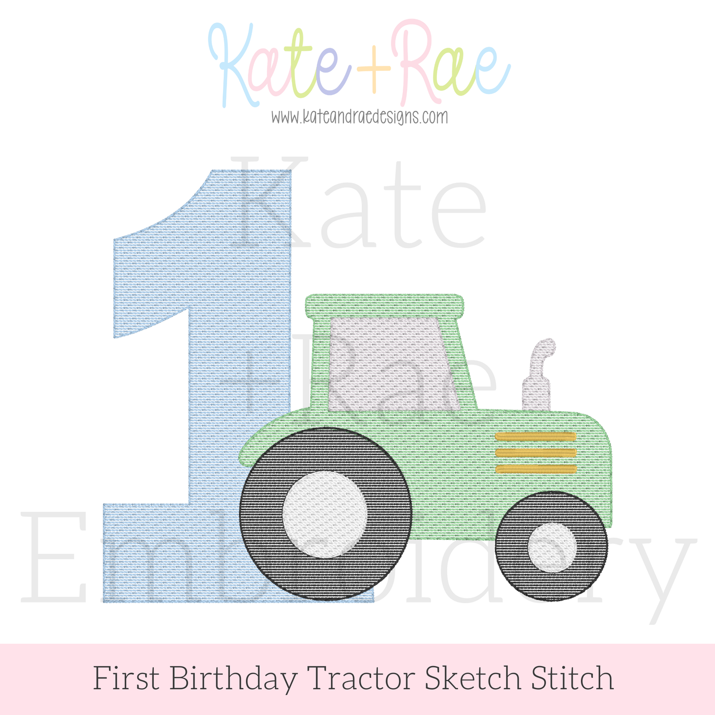 1st Birthday Tractor Sketch Stitch Embroidery Design