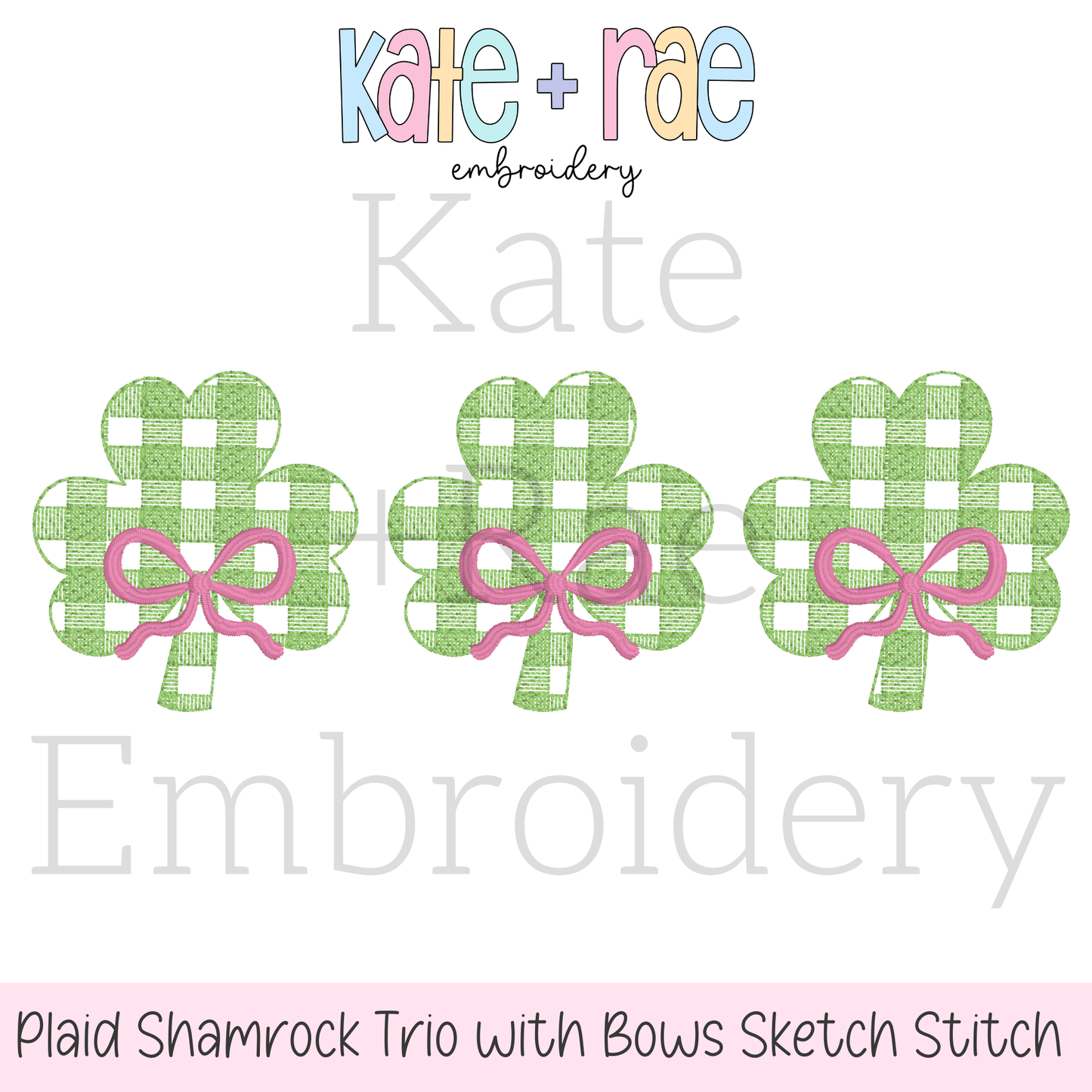 Plaid Shamrock Trio with Bows Sketch Stitch Embroidery Design